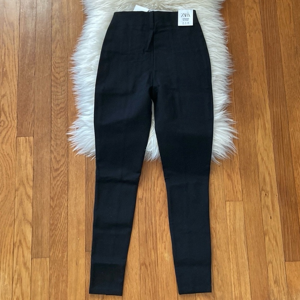 Zara High-Waist Button Detail Thick Ponte Skinny Leggings - Picture 8 of 11